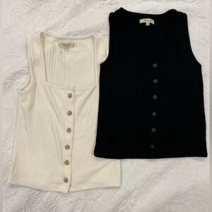 Madewell Black and Cream Button-Down Tank Tops